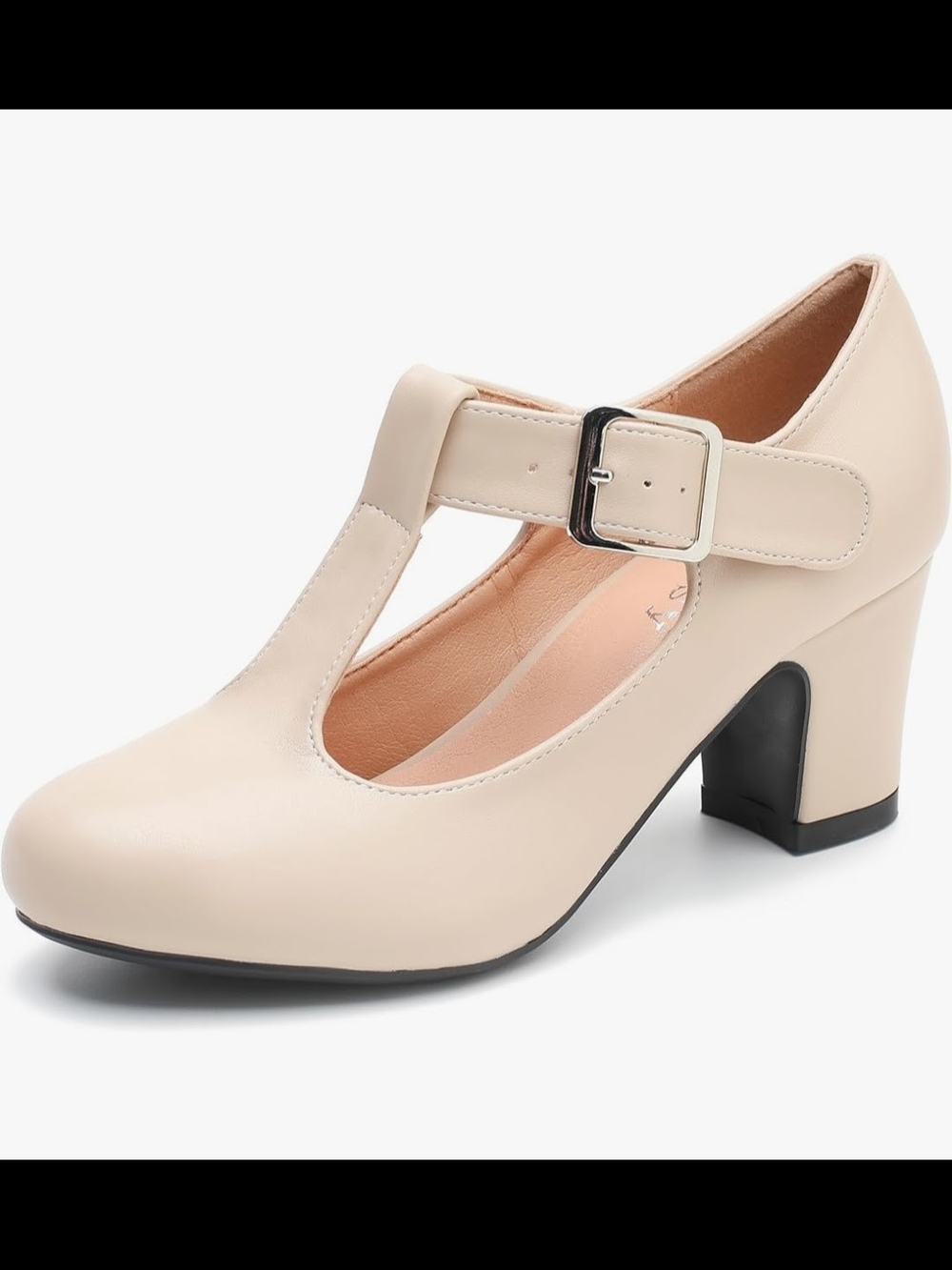 Classic T-Strap Mary Jane Heels in Cream
